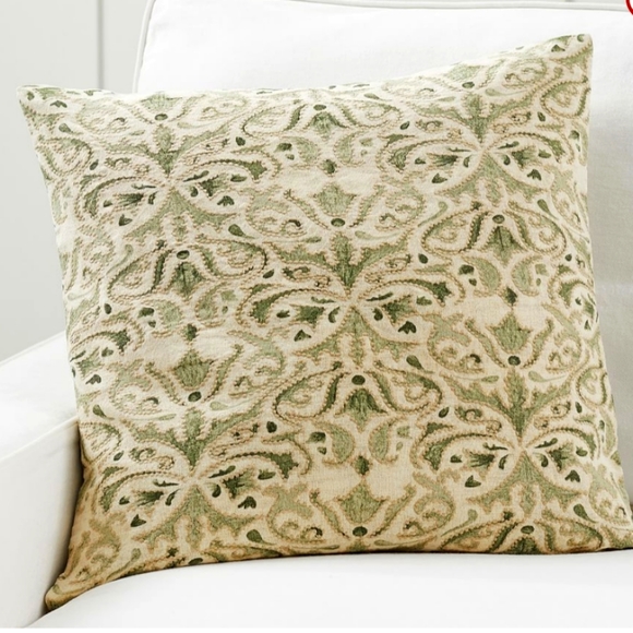Pottery Barn Accents Pottery Barn Sage Green Embroidered Floral